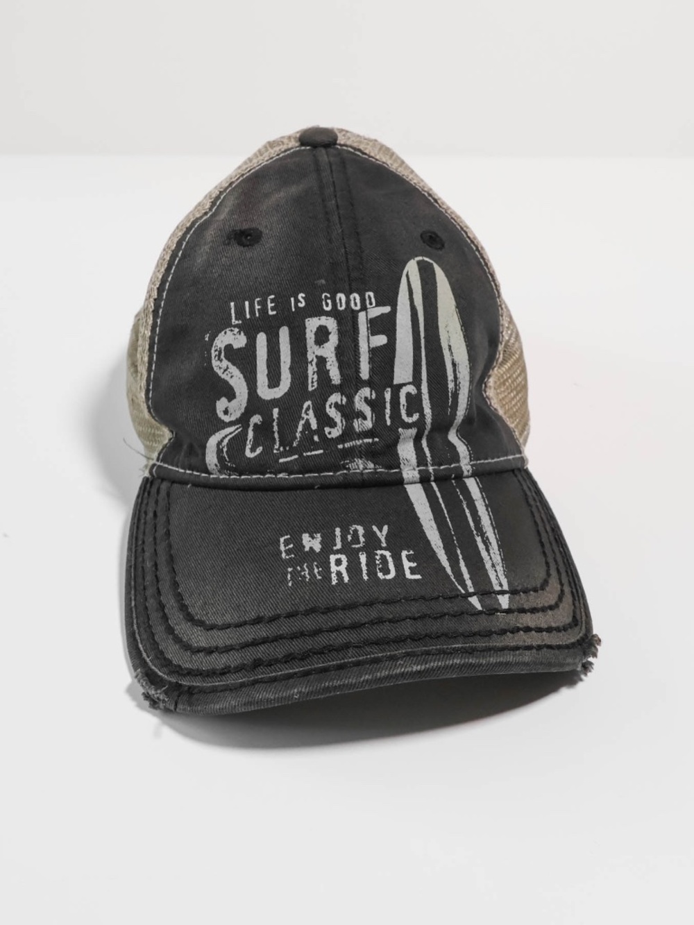 Awesome Vintage Y2K Life Is Good Surf Classic Distressed Trucker Hat